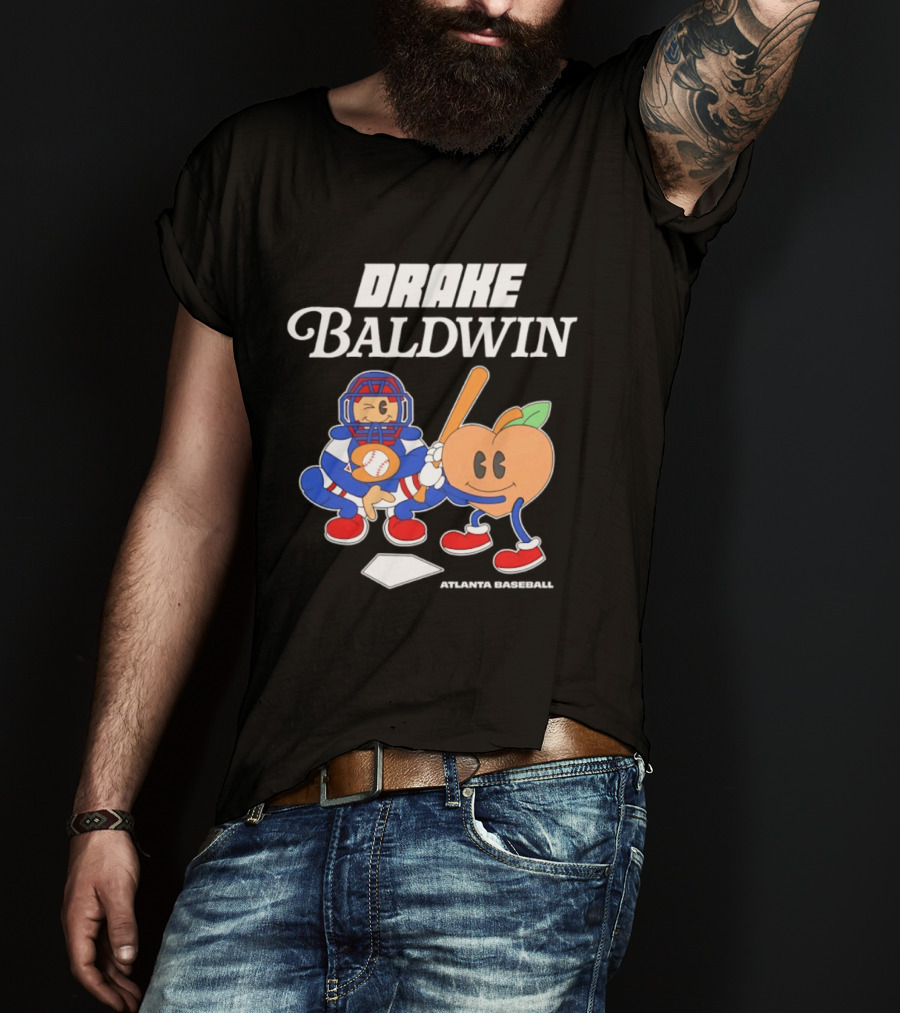 Drake Baldwin Atlanta Baseball Animated Peach Catcher T-Shirt