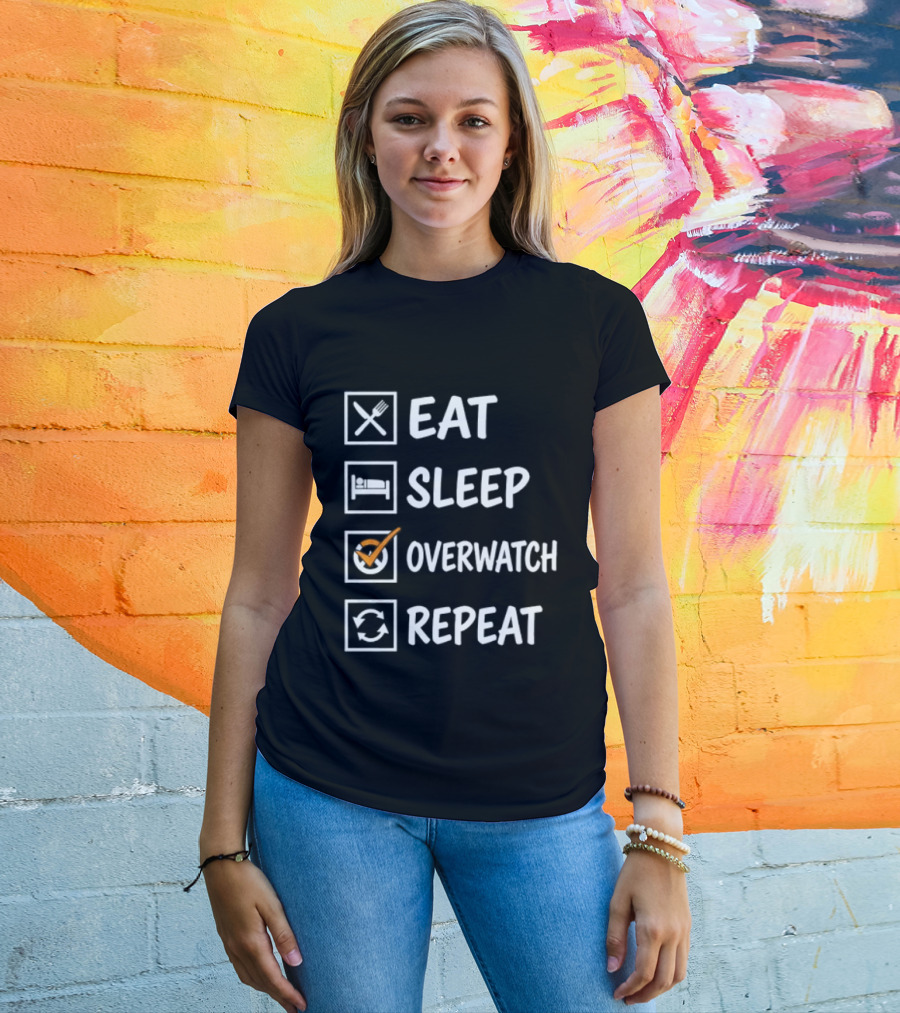 Eat Sleep Over Repeat Gaming Checklist Gamer T-Shirt