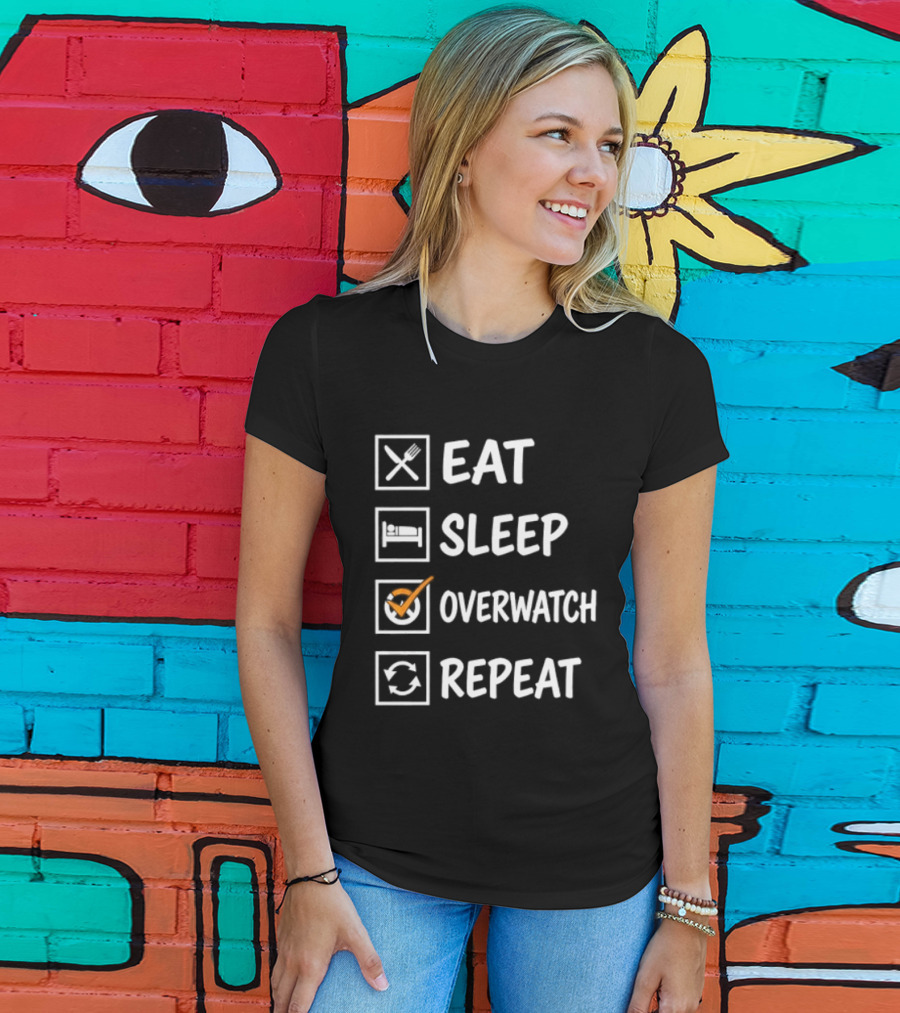 Eat Sleep Over Repeat Gaming Checklist Gamer T-Shirt