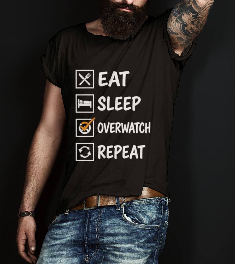 Eat Sleep Over Repeat Gaming Checklist Gamer T-Shirt