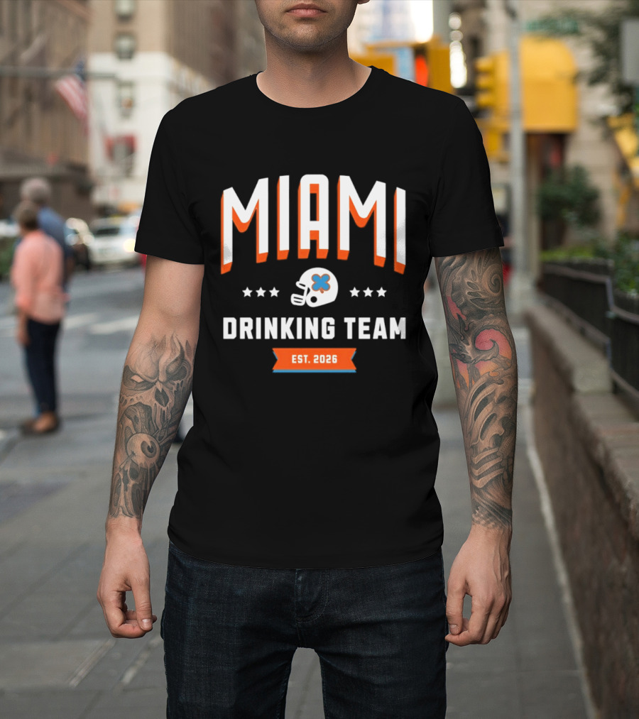 Miami Dolphins Drinking Team Est 2026 Football Helmet Stars T-Shirt