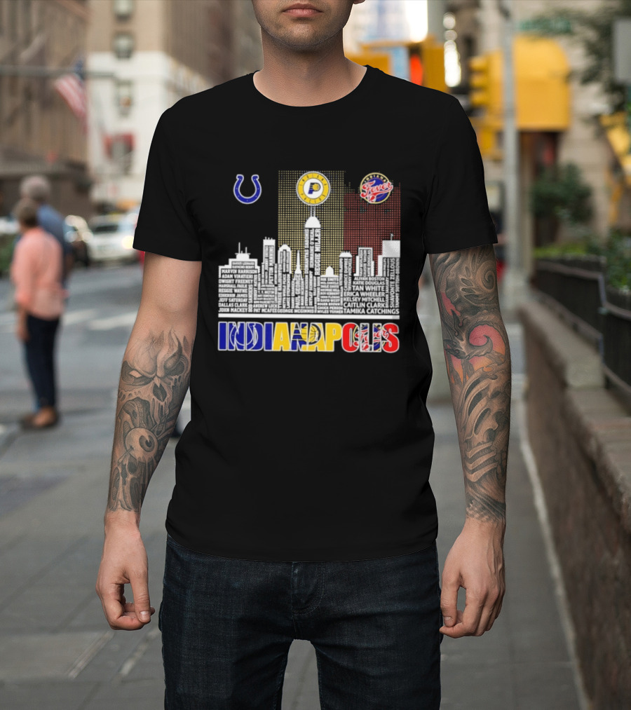 Indianapolis Colts Pacers Fever Skyline Logos And Cityscape T-Shirt