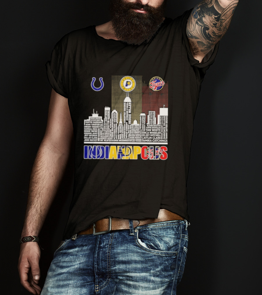 Indianapolis Colts Pacers Fever Skyline Logos And Cityscape T-Shirt