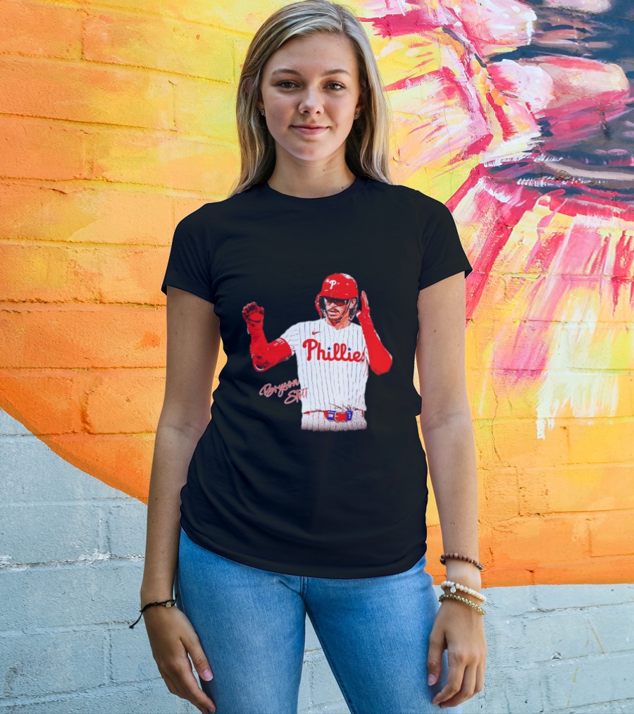 Philadelphia Phillies Bryson Stott Baseball Player Red And White Uniform T-Shirt