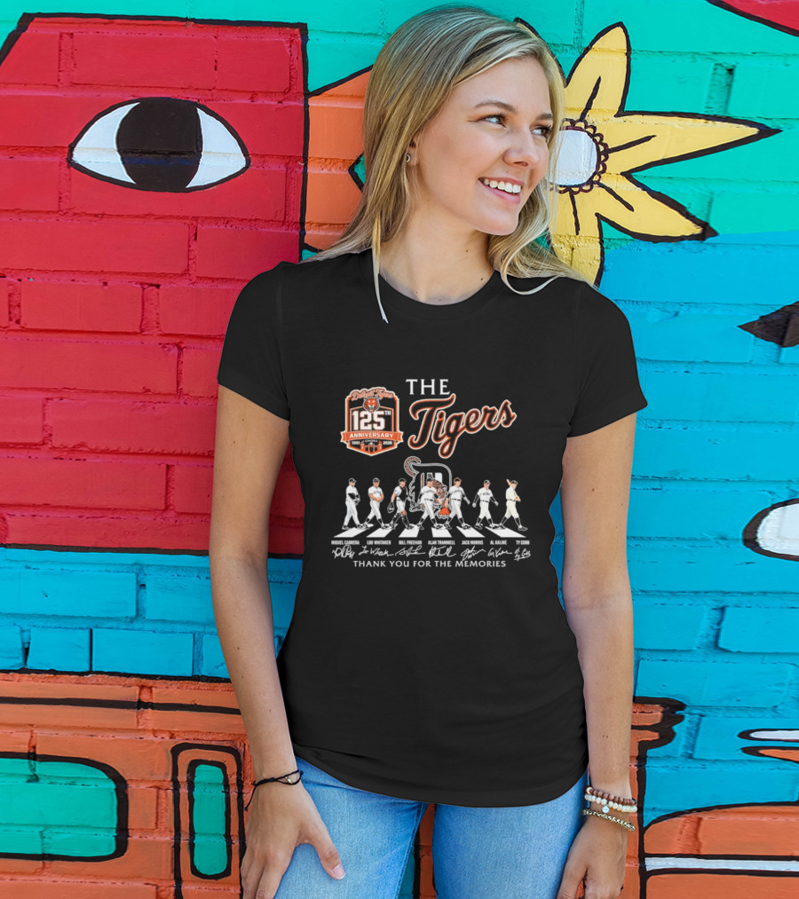 The Detroit Tigers 125th Anniversary Cabrera Whitaker Freehan Trammell Morris Kaline Cobb Thank You For The Memories T-Shirt