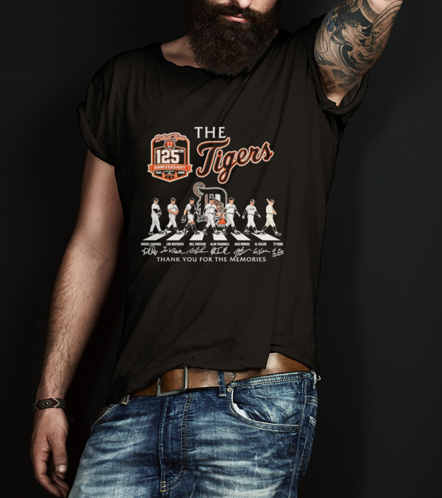 The Detroit Tigers 125th Anniversary Cabrera Whitaker Freehan Trammell Morris Kaline Cobb Thank You For The Memories T-Shirt