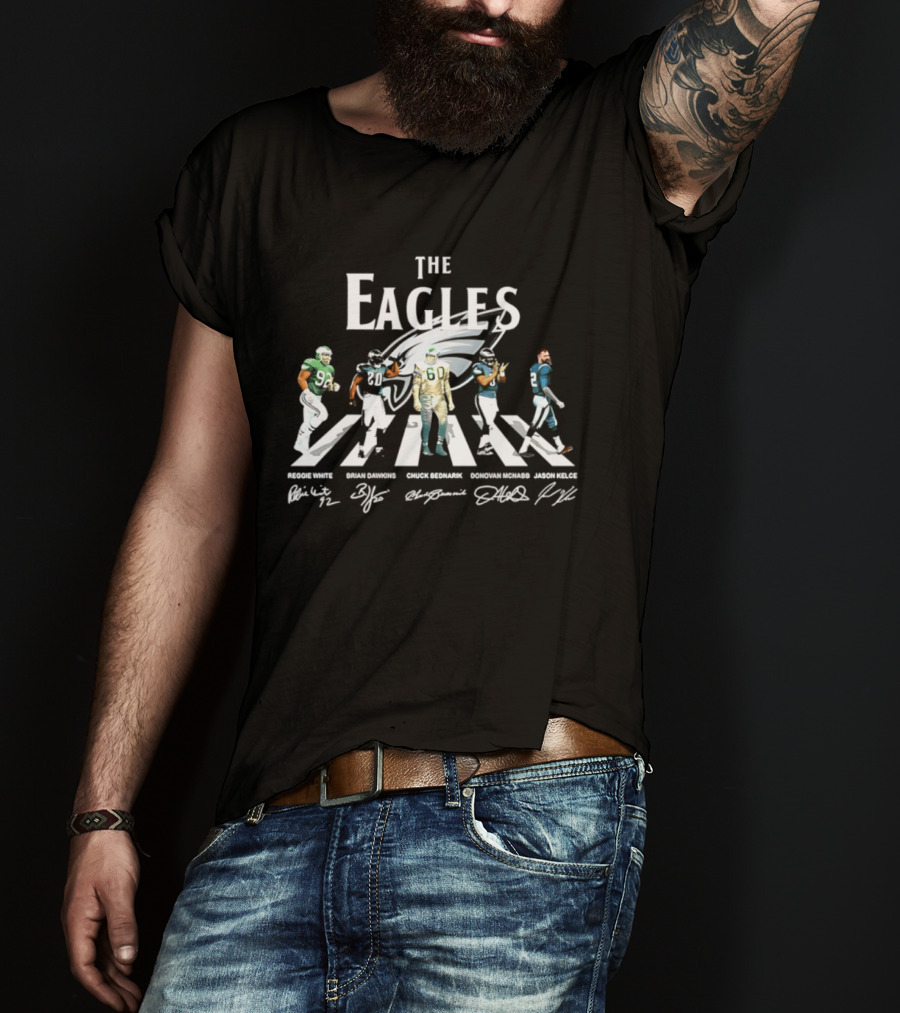The Eagles Reggie White Brian Dawkins Chuck Bednarik Donovan McNabb Jason Kelce Philadelphia Eagles Signatures Abbey Road Crosswalk T-Shirt