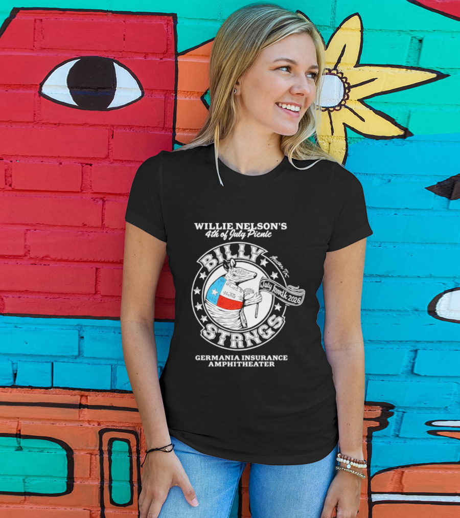 Willie Nelson's 4th Of July Picnic Billy Strings Germania Insurance Amphitheater Texas Flag Guitar T-Shirt