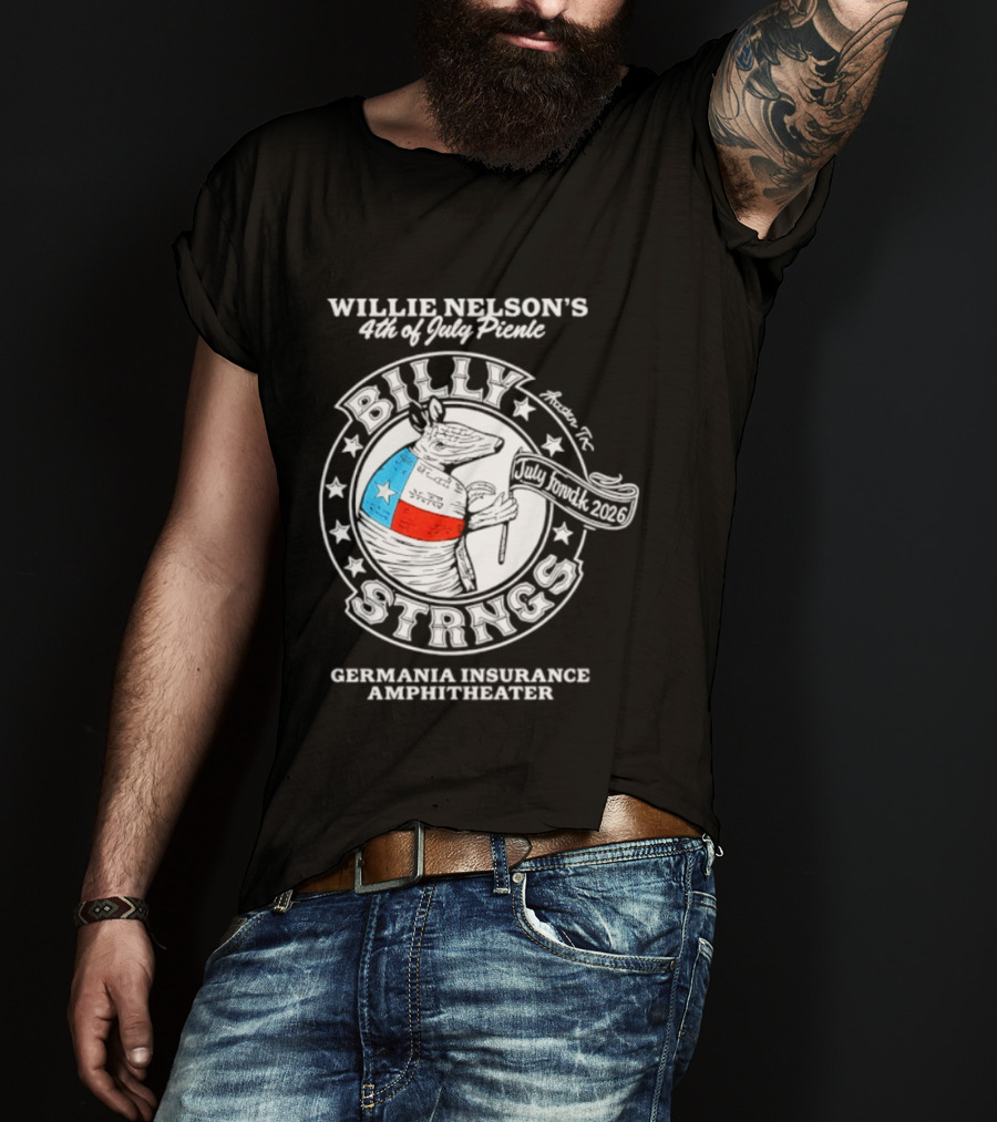 Willie Nelson's 4th Of July Picnic Billy Strings Germania Insurance Amphitheater Texas Flag Guitar T-Shirt