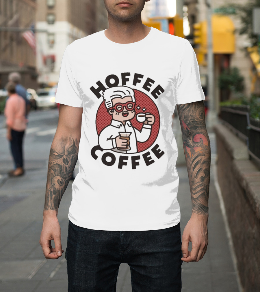Hoffee Coffee Red Glasses Character Holding Espresso And Drink T-Shirt