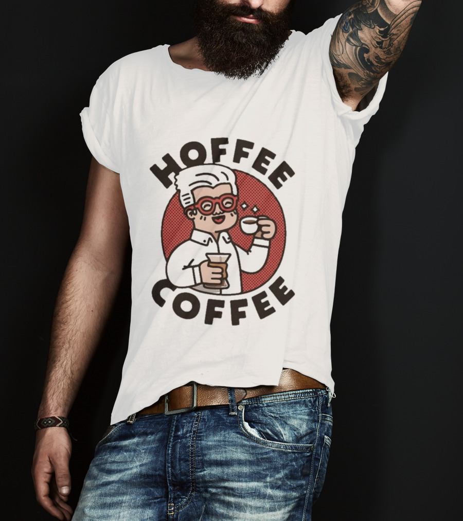 Hoffee Coffee Red Glasses Character Holding Espresso And Drink T-Shirt