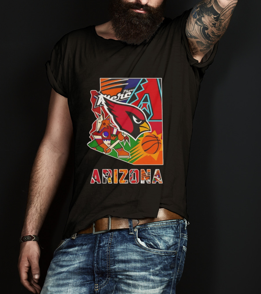 Arizona Cardinals Diamondbacks Suns Mercury Coyotes Sports Teams Map 2026 T-Shirt
