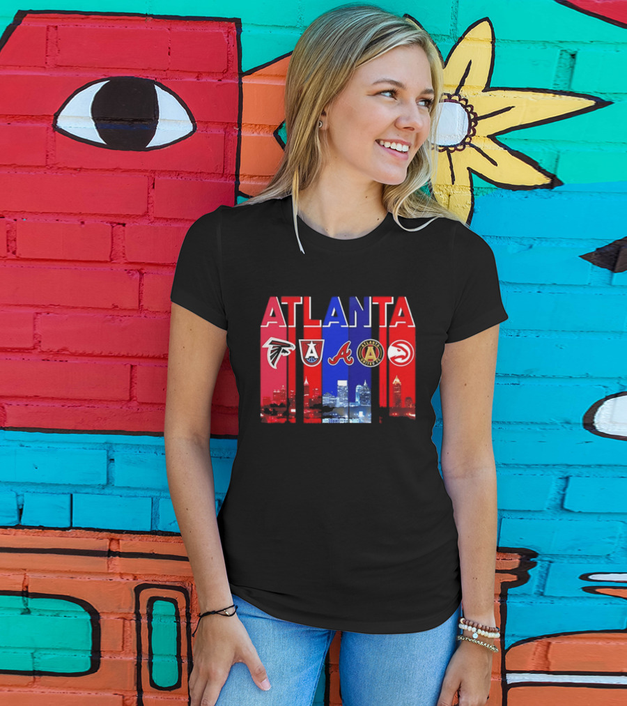 Atlanta Falcons Hawks Braves United FC Skyline City Sports Logos T-Shirt