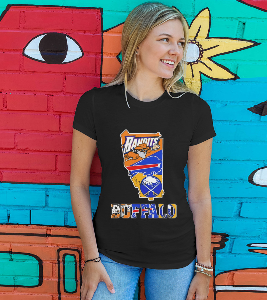 Buffalo Bandits Bills Sabres New York Sports Team Map Collage T-Shirt