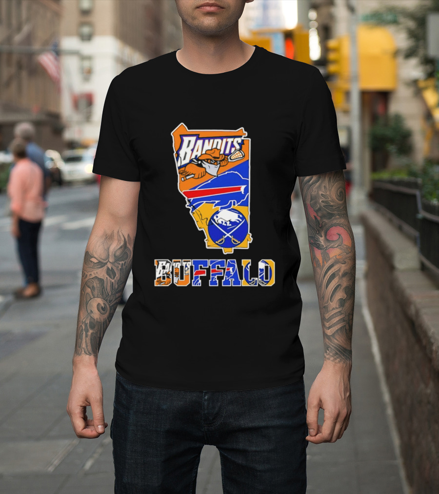 Buffalo Bandits Bills Sabres New York Sports Team Map Collage T-Shirt