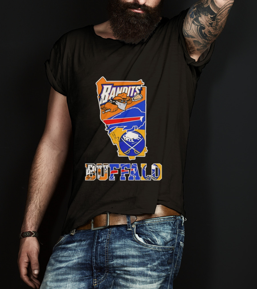 Buffalo Bandits Bills Sabres New York Sports Team Map Collage T-Shirt