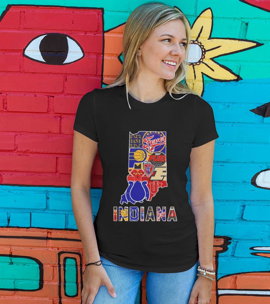 Indiana Basketball Colts Notre Dame Fever Indy Fuel Map Collage 2026 T-Shirt