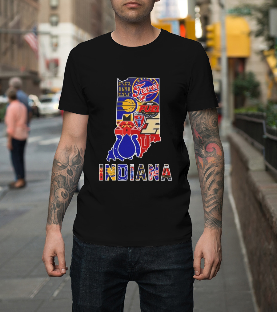 Indiana Basketball Colts Notre Dame Fever Indy Fuel Map Collage 2026 T-Shirt