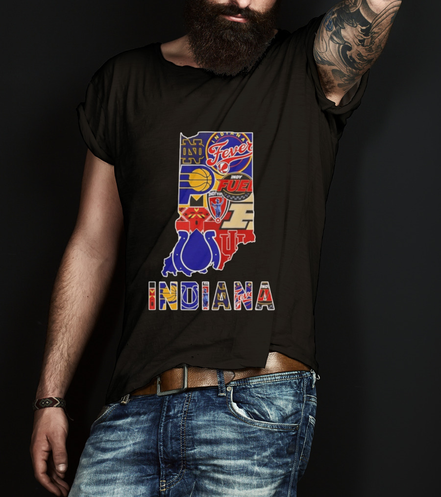 Indiana Basketball Colts Notre Dame Fever Indy Fuel Map Collage 2026 T-Shirt
