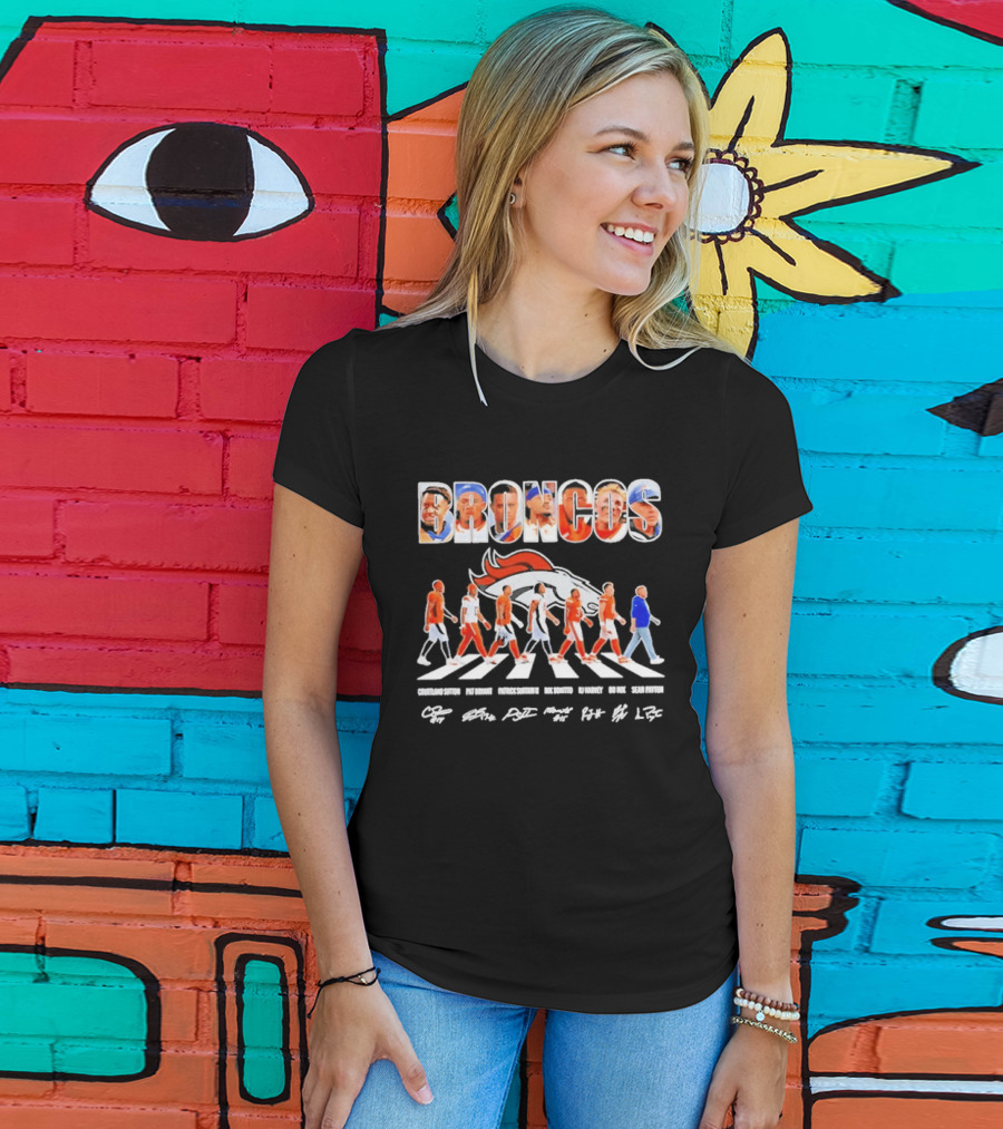 Denver Broncos Abbey Road Sutton Bryant Surtain II Bonitto Harvey Nix Payton Signatures NFL Team T-Shirt