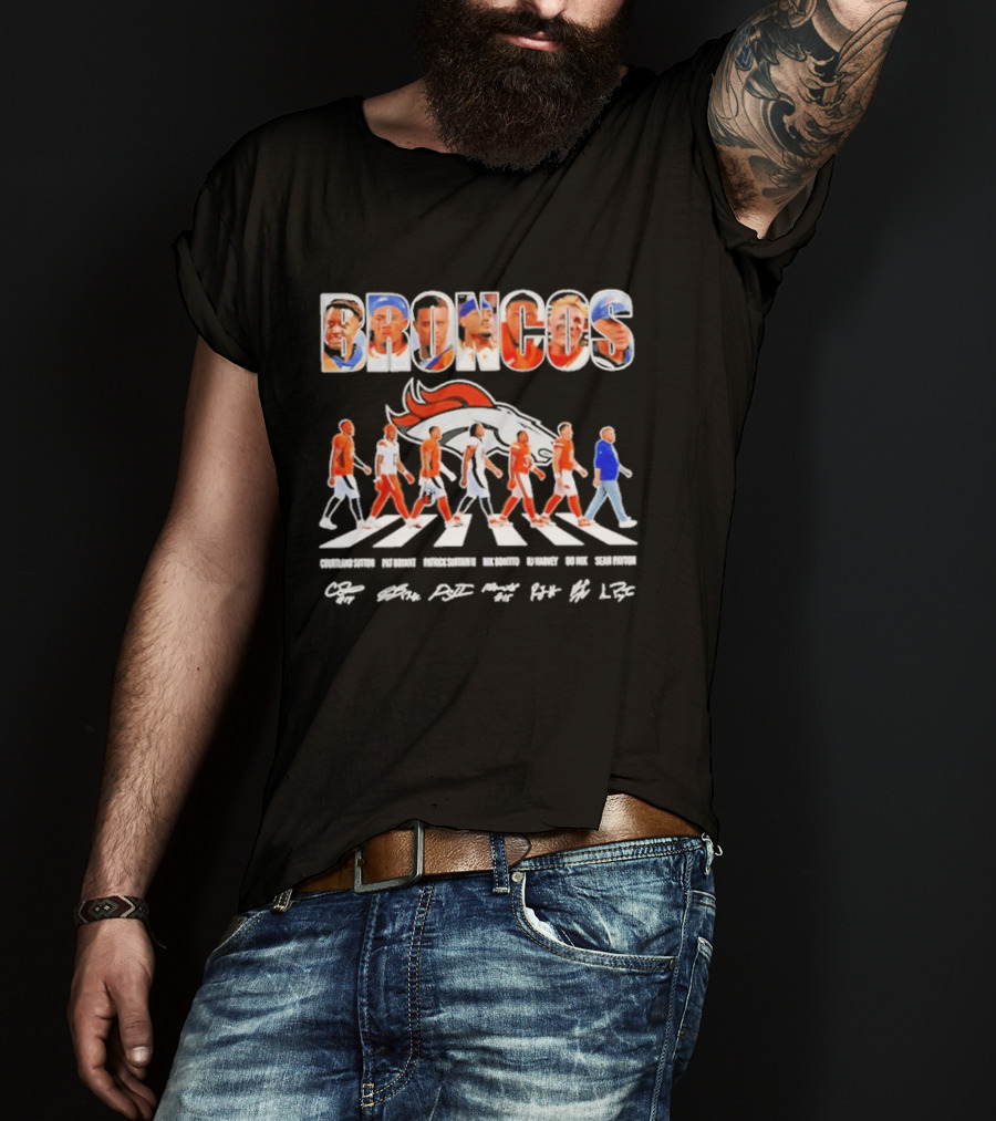 Denver Broncos Abbey Road Sutton Bryant Surtain II Bonitto Harvey Nix Payton Signatures NFL Team T-Shirt