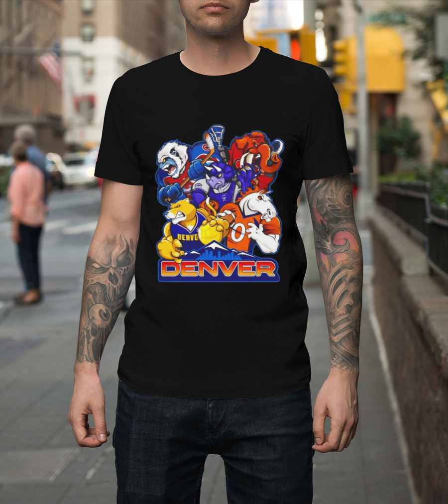 Denver Sports Teams Mascot Collage Featuring Iconic City T-Shirt