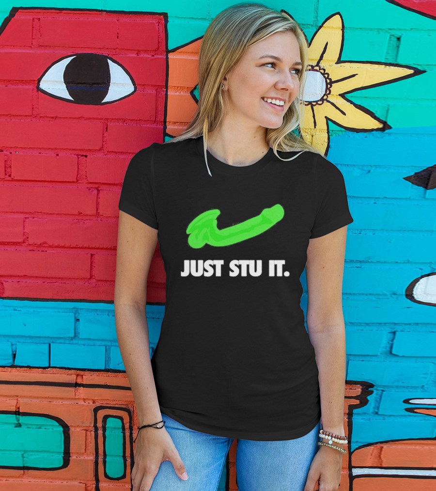 Just Stu It Green Swoosh Iconic Phrase T-Shirt