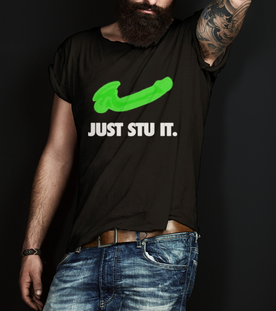 Just Stu It Green Swoosh Iconic Phrase T-Shirt
