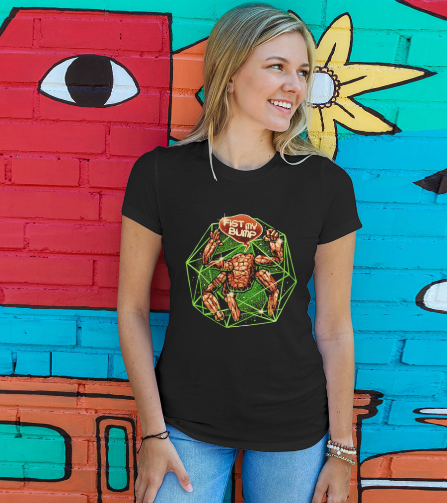 Fist My Bump Comic Stone Creature With Green Geometric Frame T-Shirt