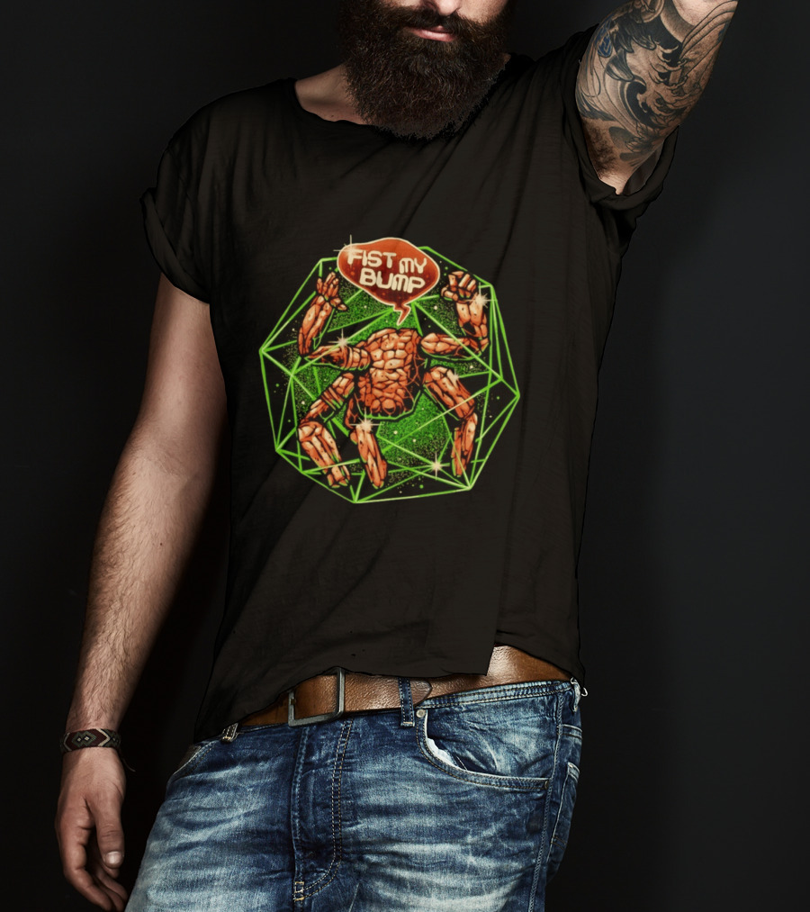 Fist My Bump Comic Stone Creature With Green Geometric Frame T-Shirt