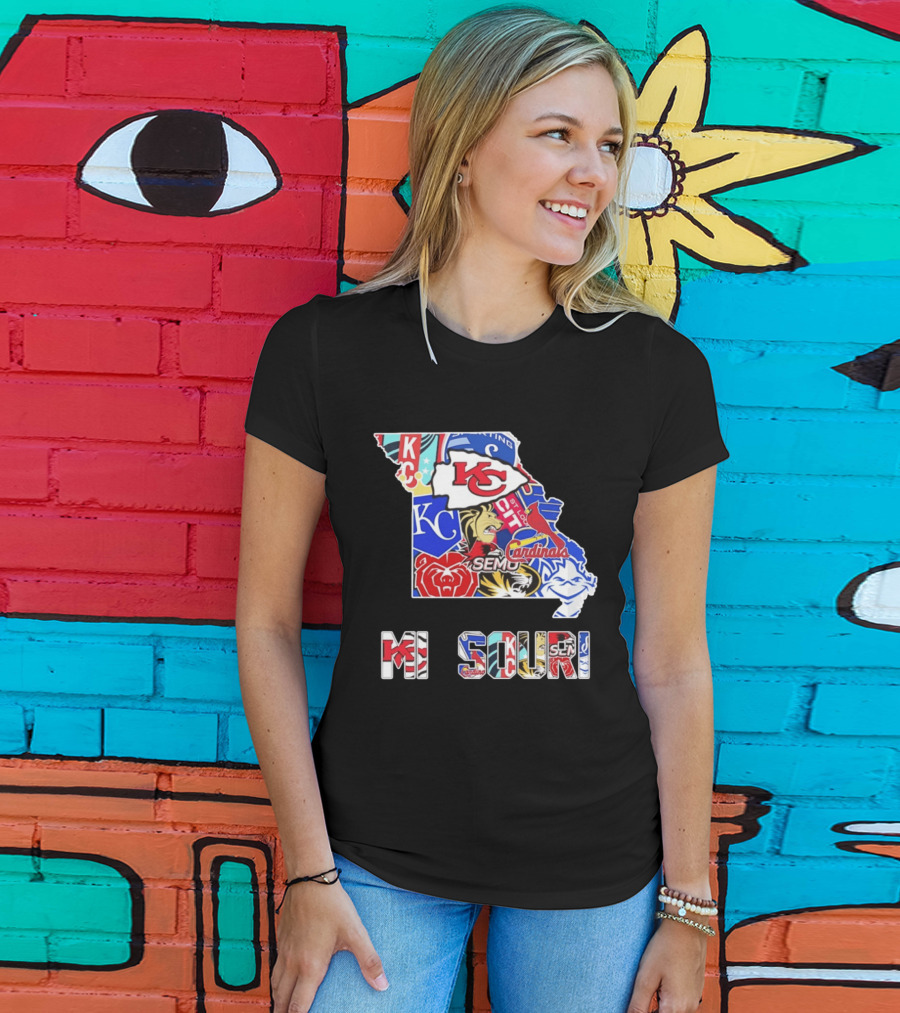 Missouri State KC Chiefs Cardinals SEMO Tigers Sports Map T-Shirt