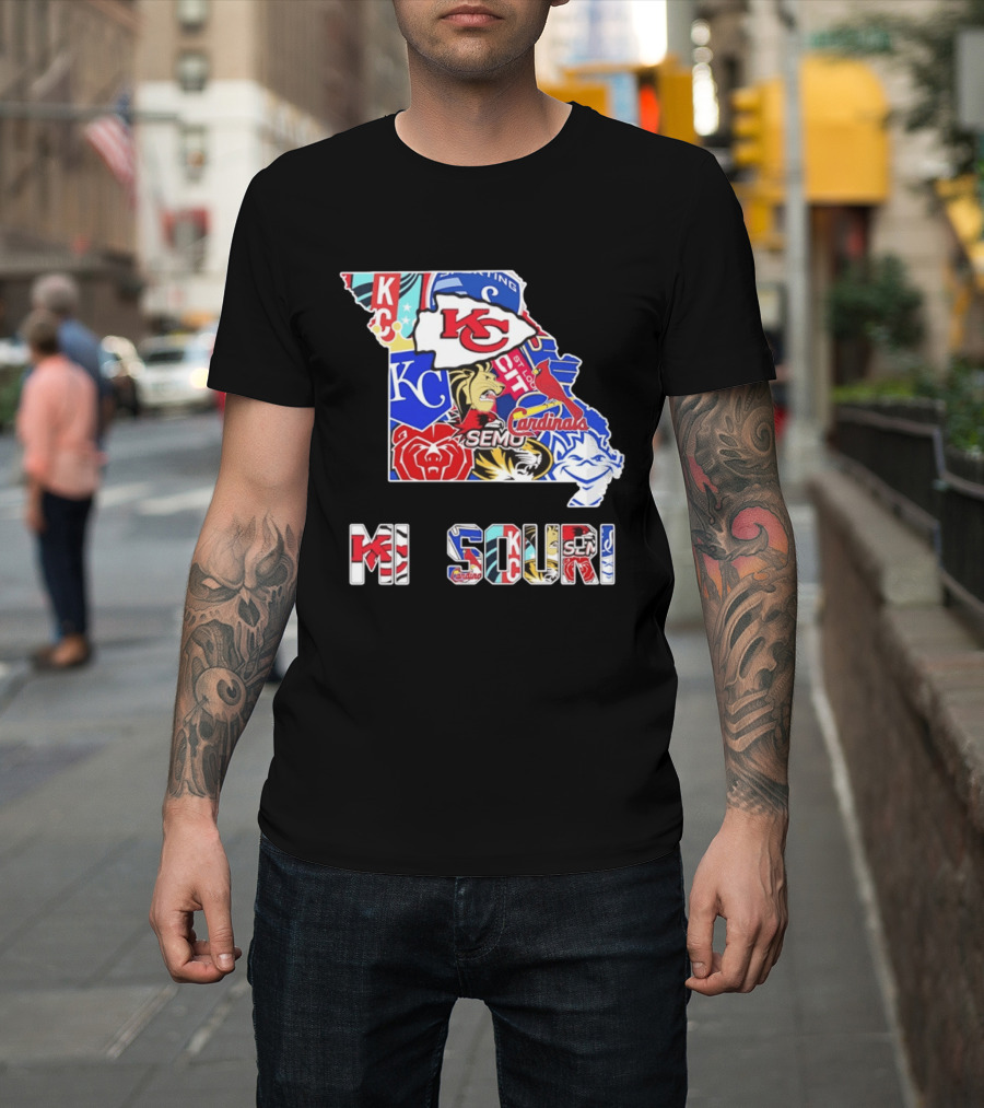 Missouri State KC Chiefs Cardinals SEMO Tigers Sports Map T-Shirt