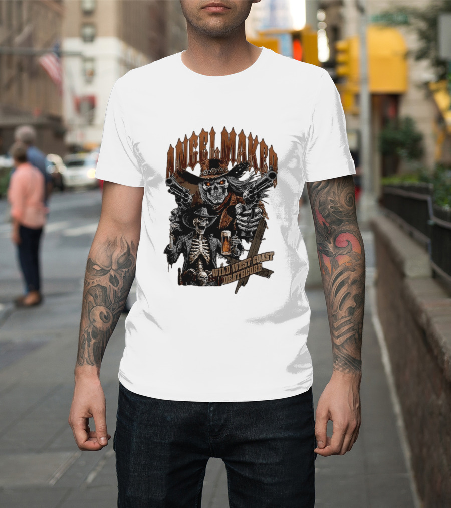 AngelMaker Wild West Coast Deathcore Skeleton Gunslinger Violence T-Shirt