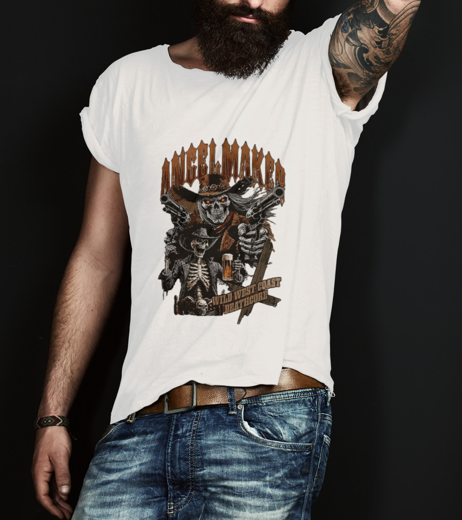 AngelMaker Wild West Coast Deathcore Skeleton Gunslinger Violence T-Shirt