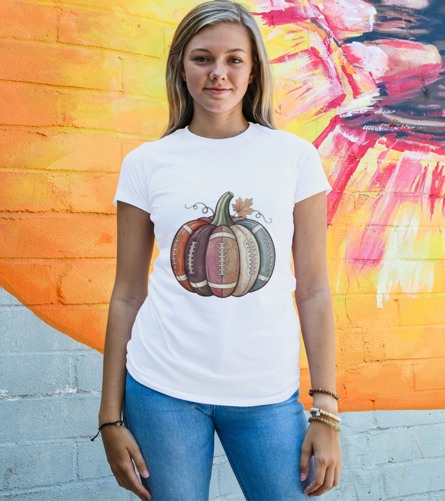 Football Pumpkin Fall Autumn Sports Harvest Season Decor T-Shirt