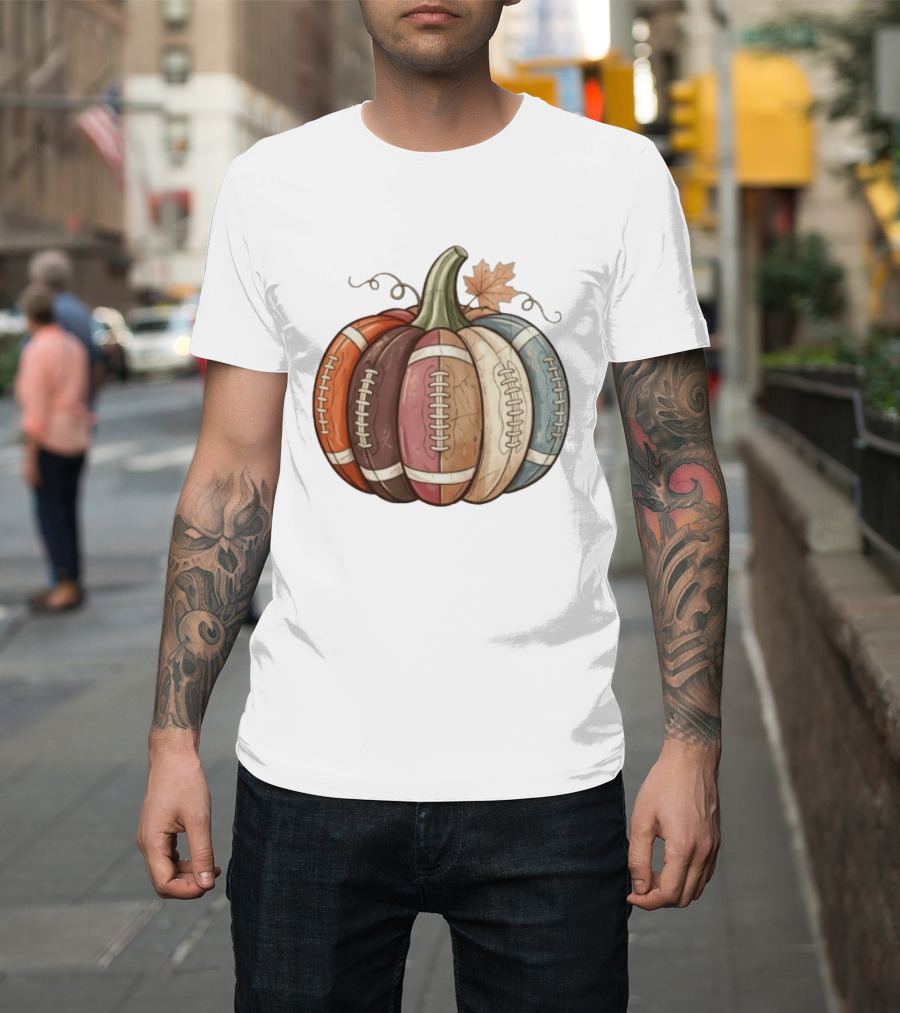 Football Pumpkin Fall Autumn Sports Harvest Season Decor T-Shirt