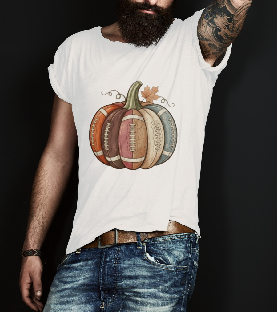 Football Pumpkin Fall Autumn Sports Harvest Season Decor T-Shirt