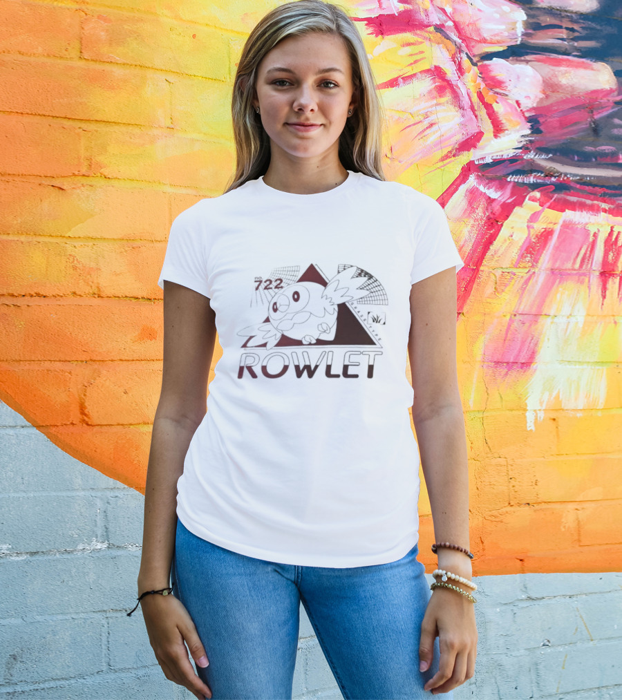 Rowlet 722 Grass Type Pokémon Triangular Art Featuring Iconic Owl T-Shirt