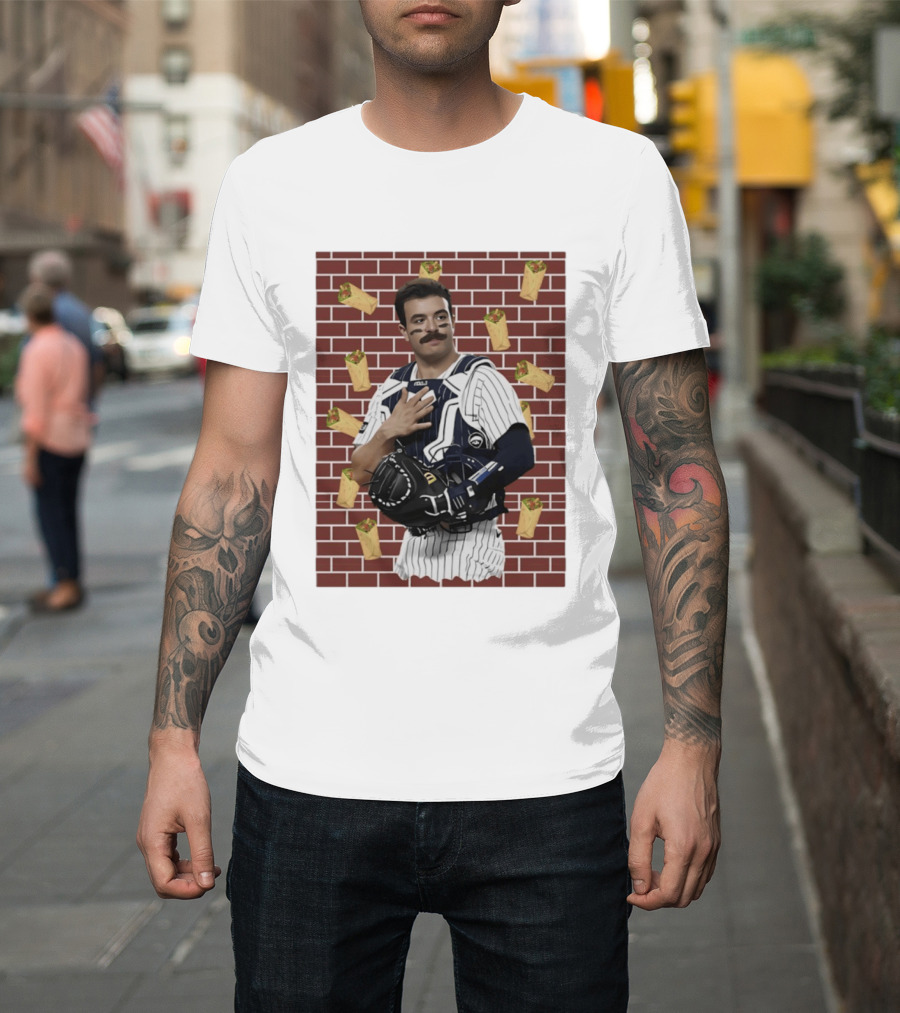 Yankees Austin Wells Catcher With Brick Wall And Burrito T-Shirt