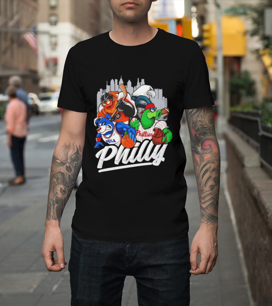 Philly Sports Mascots Gritty Swoop Phanatic Franklin Collage 2026 T-Shirt
