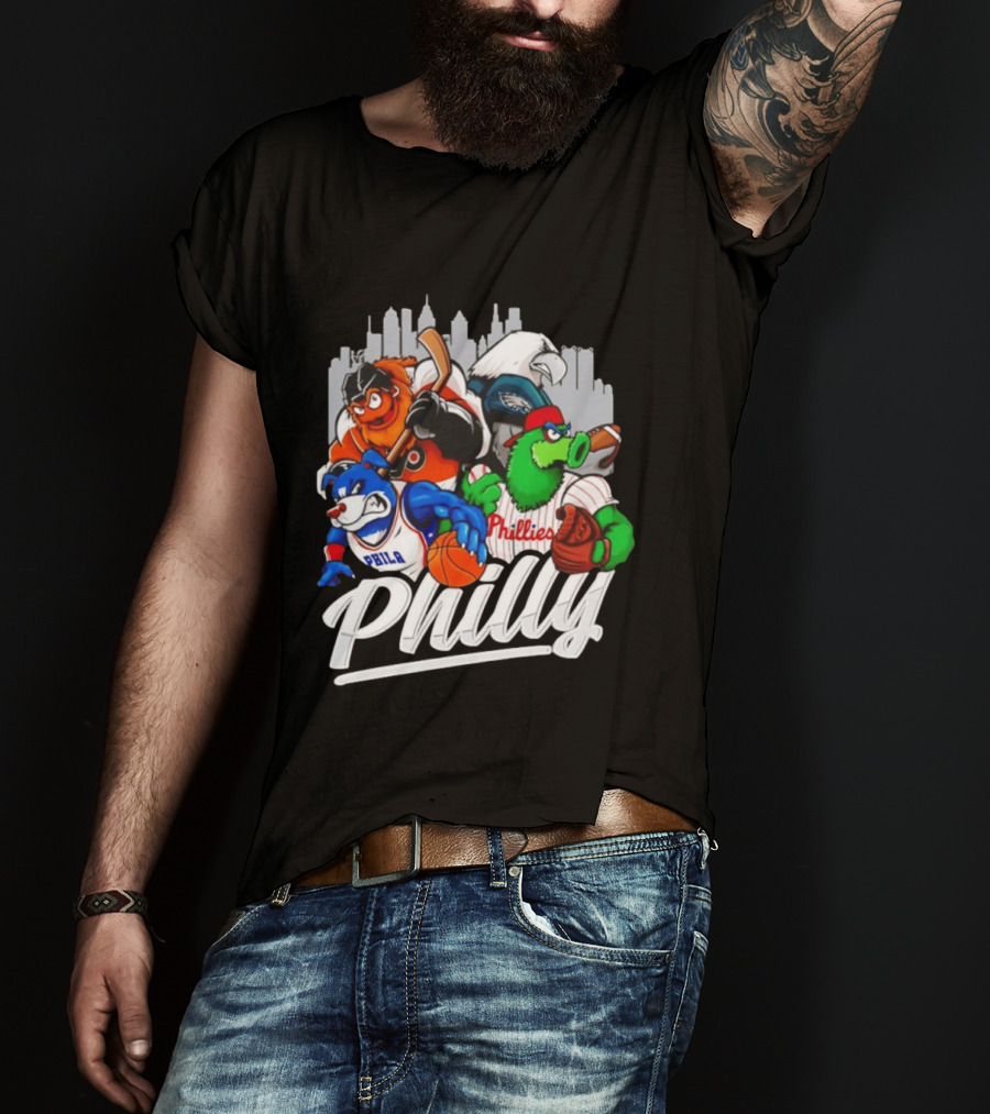 Philly Sports Mascots Gritty Swoop Phanatic Franklin Collage 2026 T-Shirt