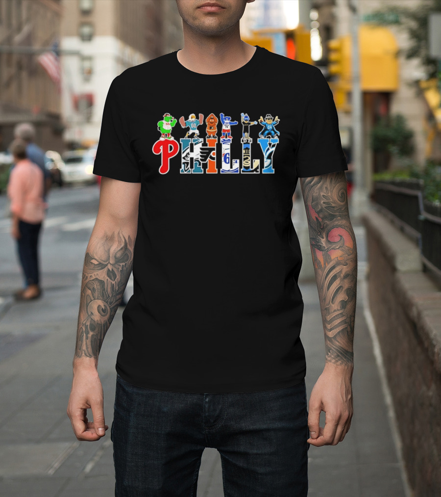 Philly Mascots 2026 Phillies Eagles Flyers Sixers Union Phanatic Gritty Swoop Franklin Fang T-Shirt