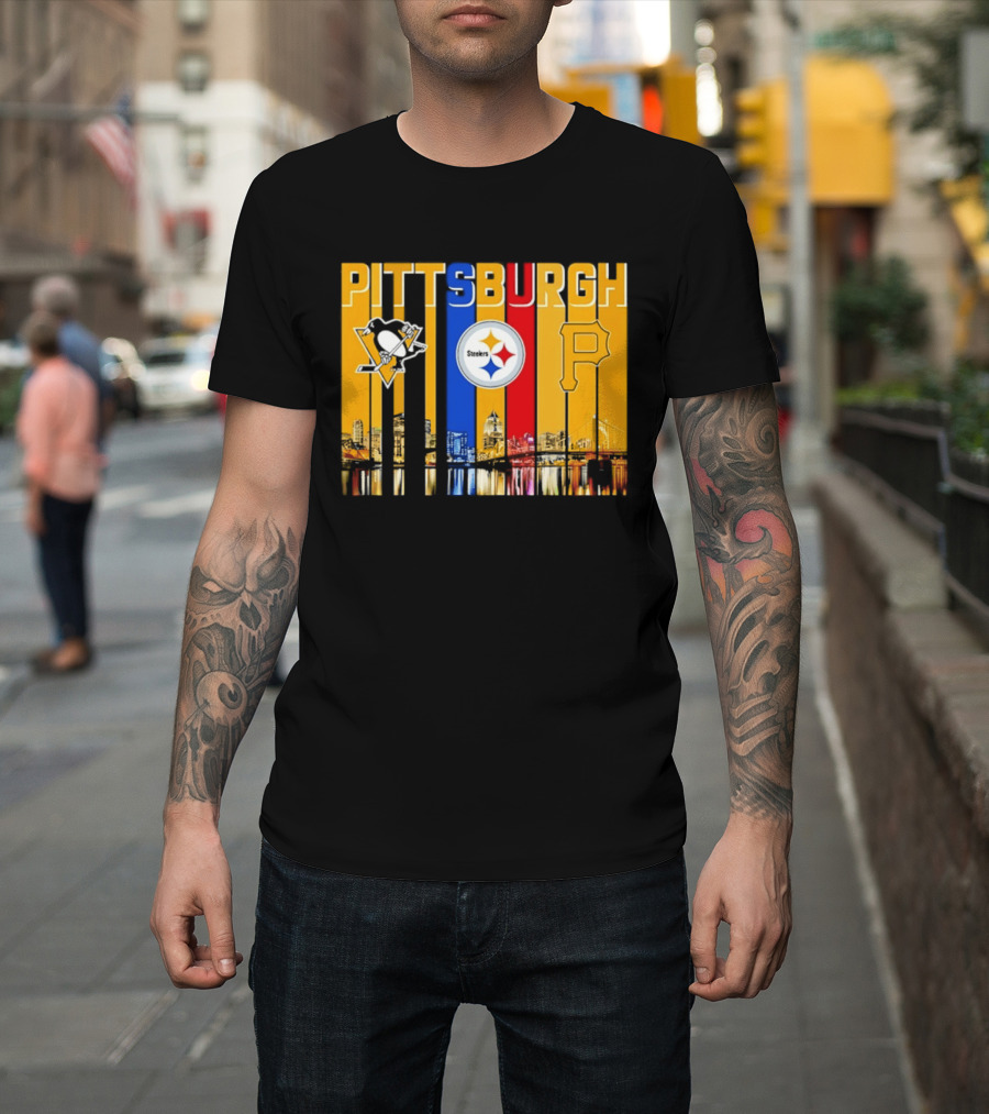 Pittsburgh Penguins Steelers Pirates City Skyline 2026 Sports Teams T-Shirt