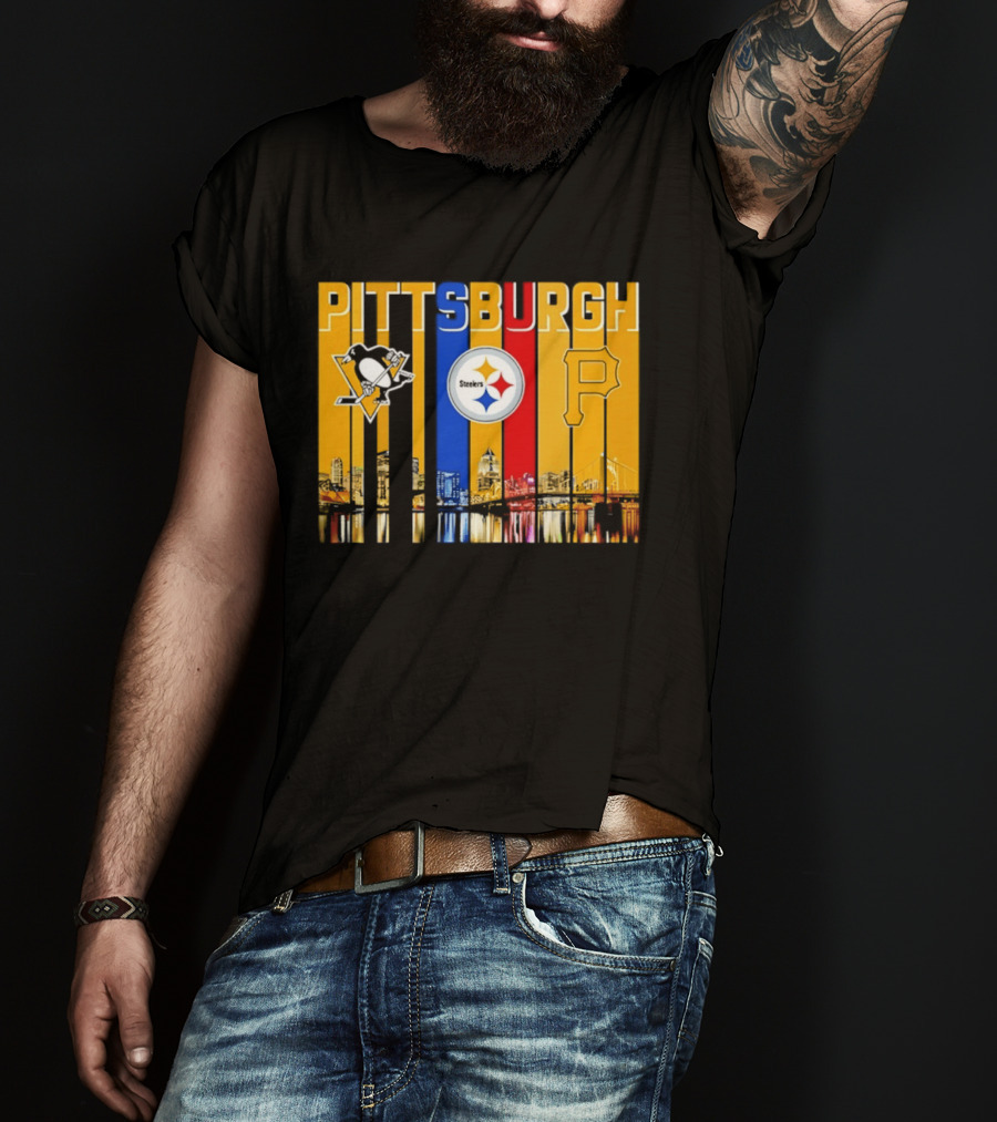 Pittsburgh Penguins Steelers Pirates City Skyline 2026 Sports Teams T-Shirt