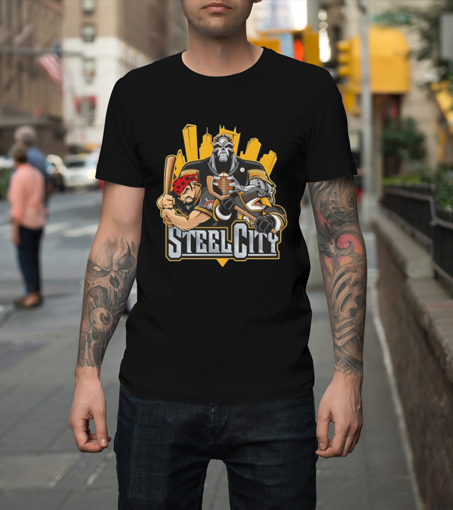 Steel City Pittsburgh Steelers Pirates Penguins Collage 2026 T-Shirt