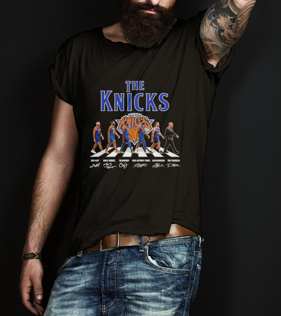 The Knicks Josh Hart Mikal Bridges OG Anunoby Karl Anthony Towns Jalen Brunson Tom Thibodeau Signatures Walking Knickerbockers T-Shirt