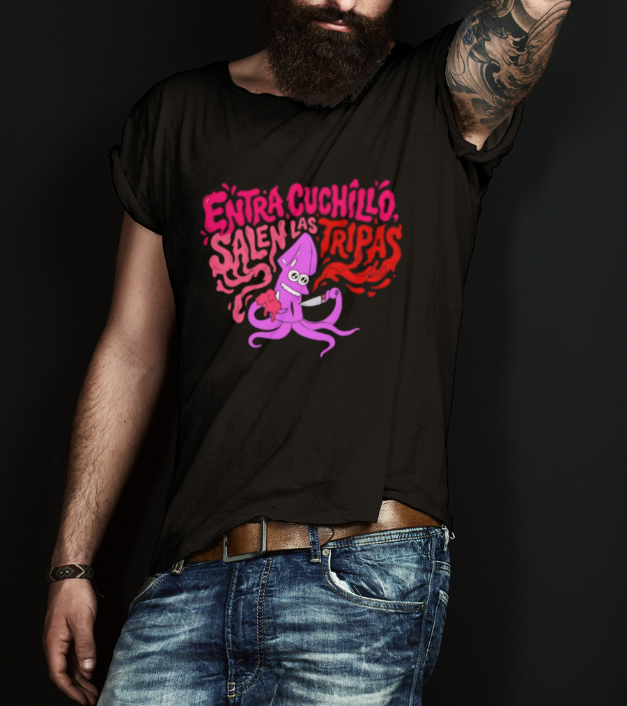 Entra Cuchillo Salen Las Tripas Squid Cartoon Knife Fun T-Shirt