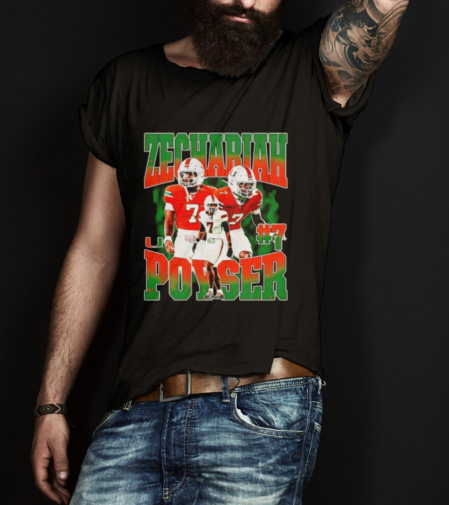 Zechariah Poyser #7 Miami Hurricanes Football Player NCAA T-Shirt