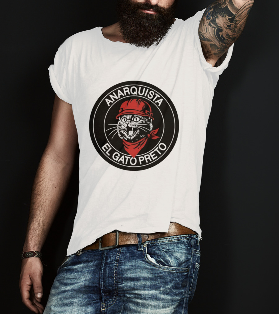 ANARQUISTA EL GATO PRETO Red Bandana Helmet Cat Meme T-Shirt
