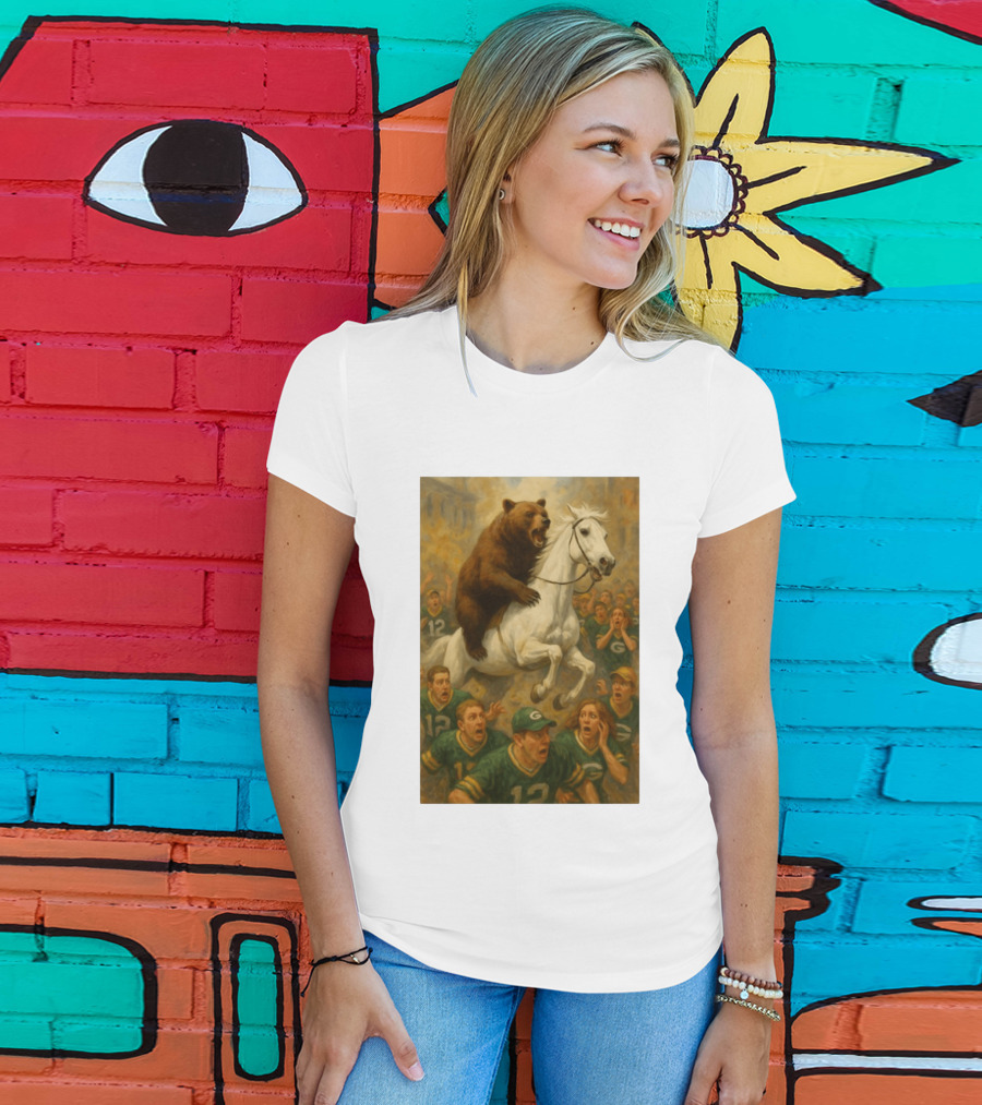 Bear Riding Horse Surprising Green Bay Packers Fans NFL Humor T-Shirt